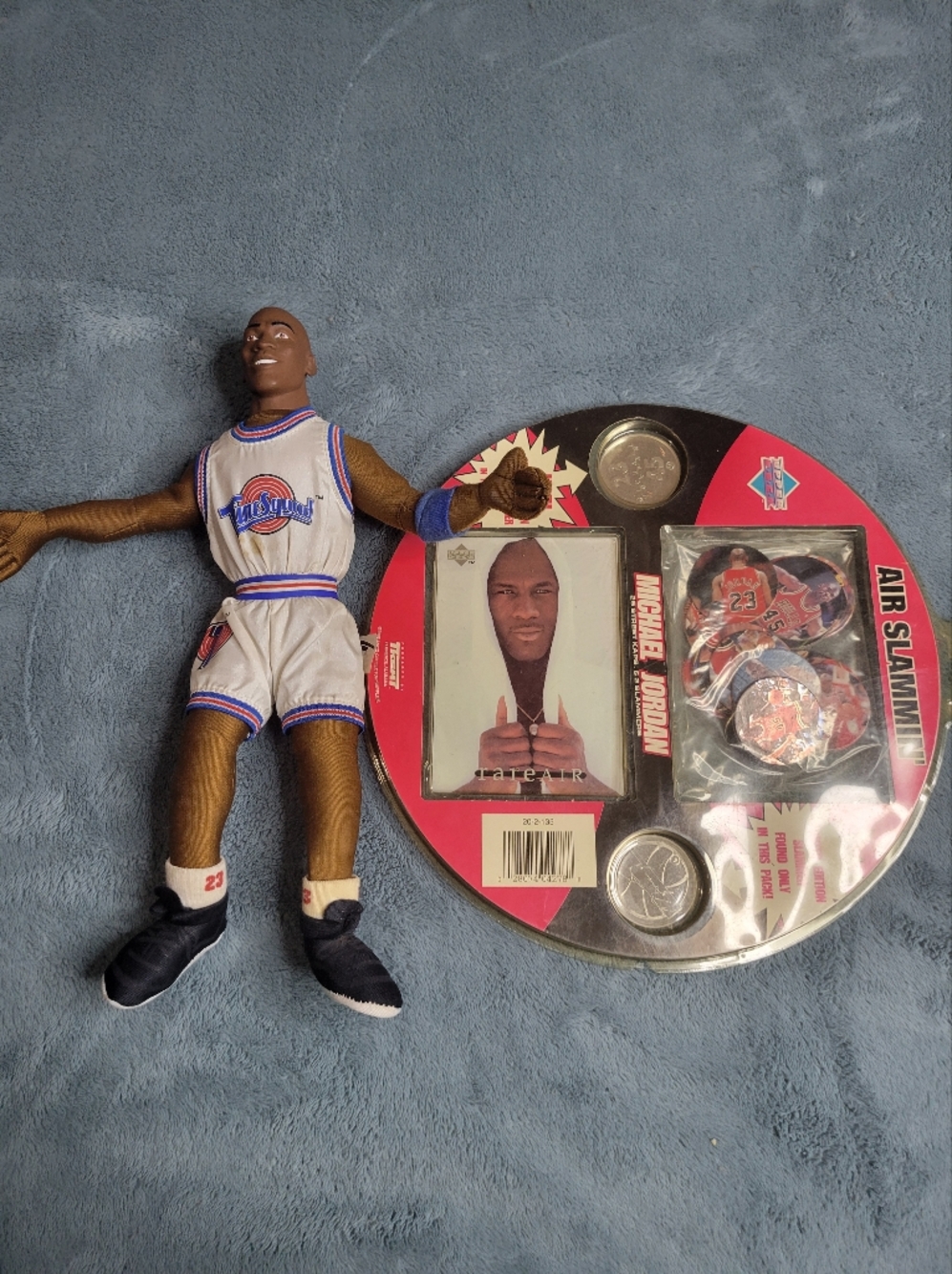 Space Jam Michael Jordan Collector Figure 1996 and Air Slammin' Pogs Coin Set -